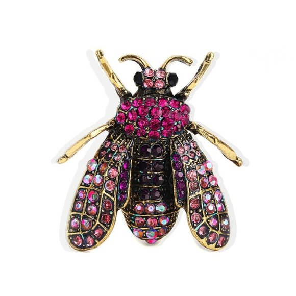 Pink Fly Bug Rhinestone Pin Broach - Picture 1 of 3
